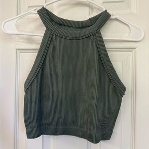 Aerie Green Ribbed Crop Tank Top